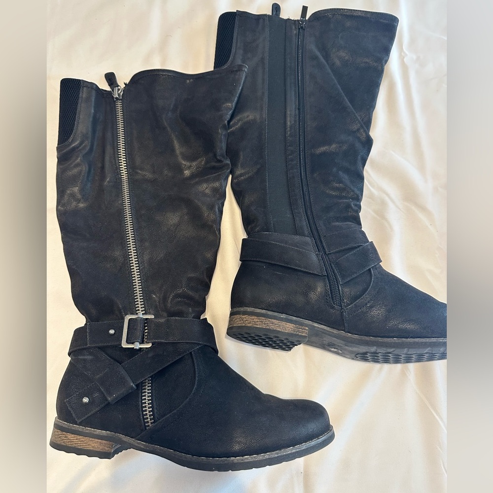 Torrid Black  Brushed Faux Leather Curve Knee High Boot WW Size 9.5W